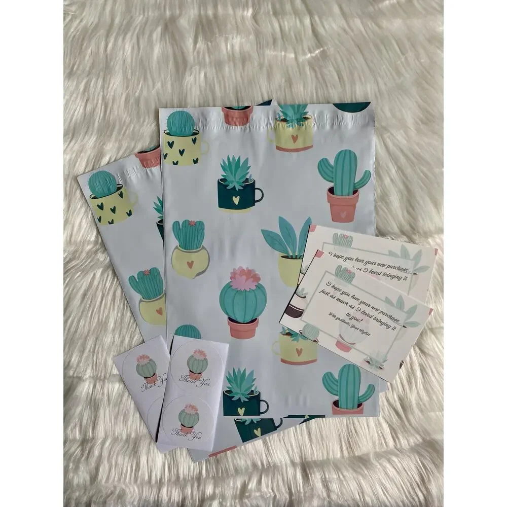Succulents 10x13 Poly Mailers & 4x6 Thank You Cards & 2.5” Thank You Stickers